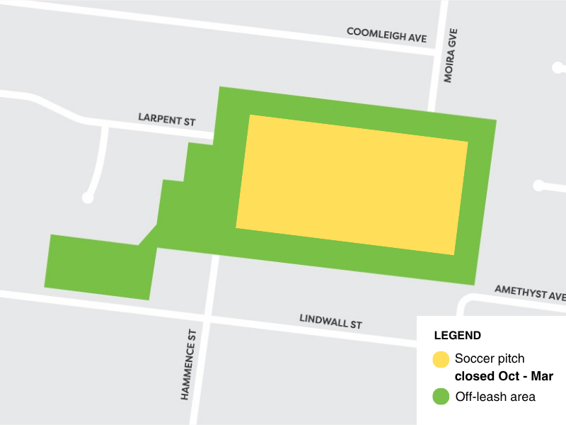 Larpent Reserve diagram showing the soccer pitch that will be closed during works from October 2026 to March2027