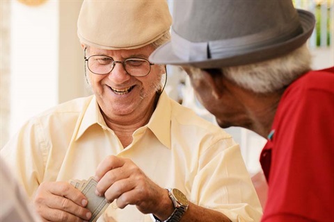 Happy seniors playing cards