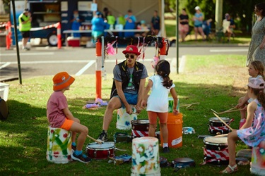 Children enjoy the musical garden powered by Junkyard Beats