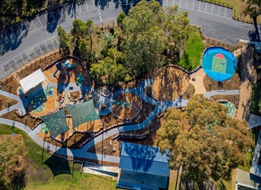 Mulgrave Reserve playspace June 2025 aerial view