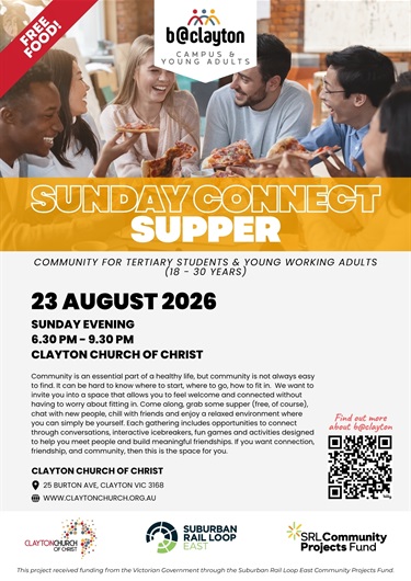 B@Clayton Campus and Young Adults Sunday Connect Supper (Front)