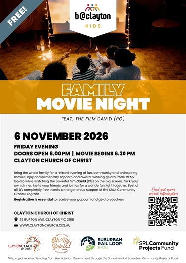 B@Clayton Kids Family Movie Night Flyer (Front)