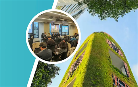 An AI-generated image of a tall building covered in green climbing plants.